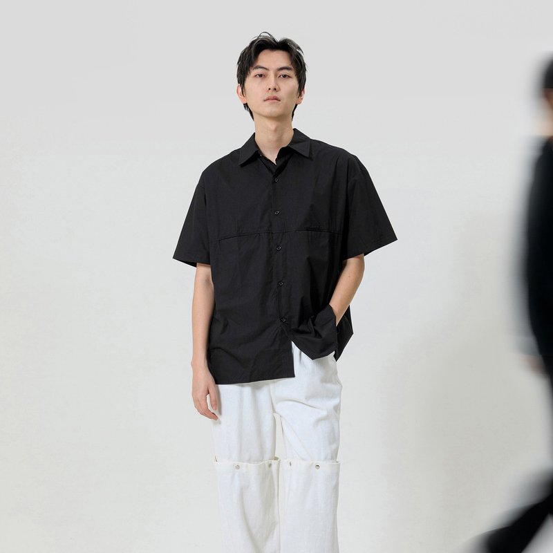 後背帶口袋襯衫 - 男襯衫/休閒襯衫 - 棉．麻 黑色