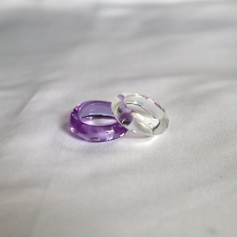 Set of 2 water purple double glass rings clear glass ring - แหวนทั่วไป - แก้ว สีม่วง