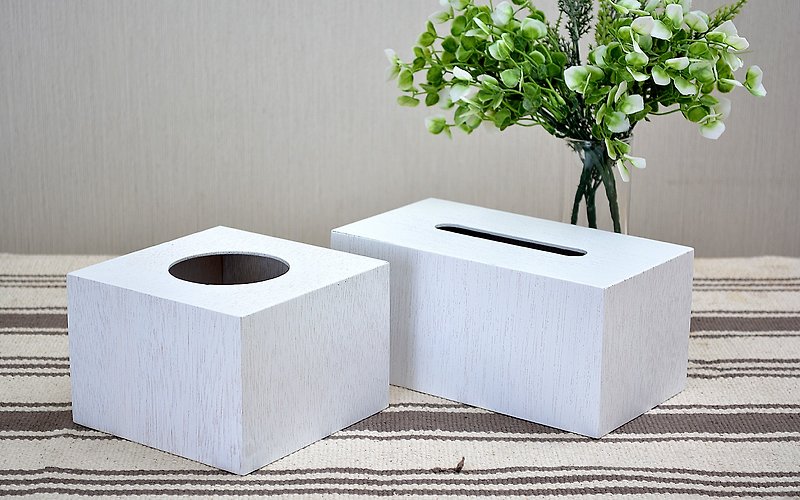 木製刷白面紙盒-4入組【兩種款式任選】 - 餐桌布/餐墊 - 木頭 白色