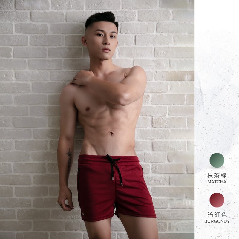 AttentionWear Be Proud Men's Slim Fit Sport Shorts, Burgundy│ATTENTION, gymshort - กางเกง - เส้นใยสังเคราะห์ สีแดง