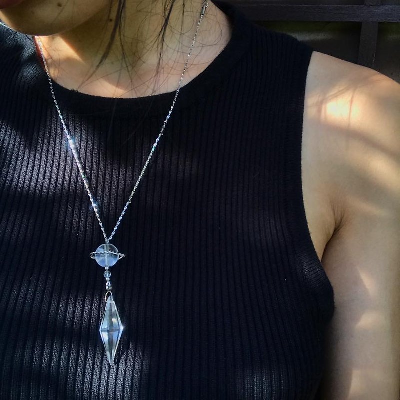 【Lost And Find】Natural planet clear quartz necklace - Necklaces - Gemstone Silver
