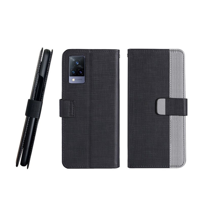 CASE SHOP vivo V21/V21s 前插卡側立式皮套-黑 - 手機殼/手機套 - 人造皮革 黑色