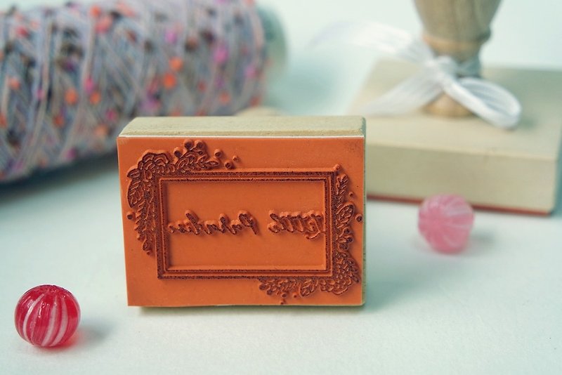 Semi-custom seal / long wreath text handle chapter - Stamps & Stamp Pads - Plastic Orange