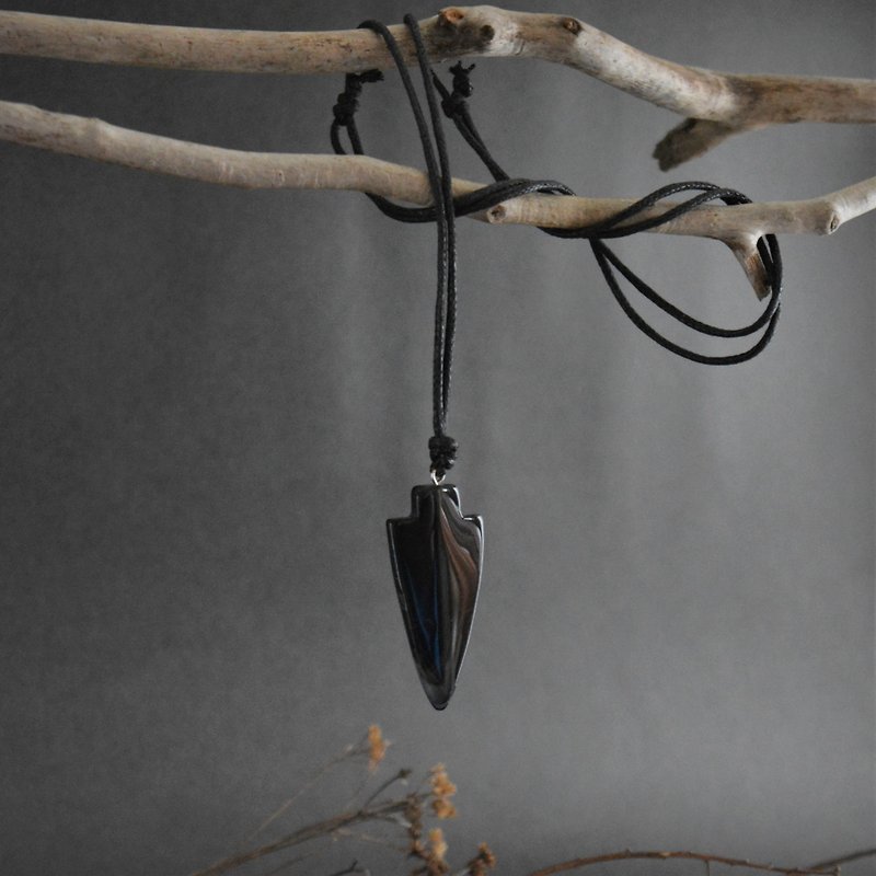 黑縞瑪瑙男士項鍊箭頭項鍊寶石可調節繩索 - 項鍊 - 寶石 黑色