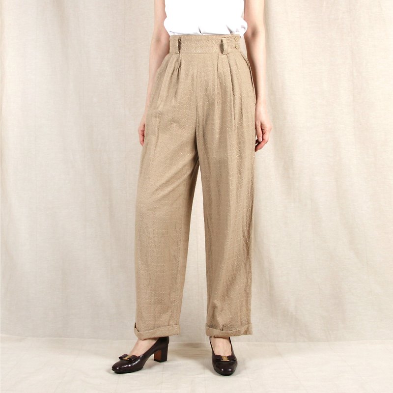 [Vintage] egg plant rural girl vintage wide leg pants - Women's Pants - Polyester Khaki