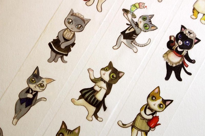貓咪咖啡館紙膠帶 - 紙膠帶 - 紙 多色