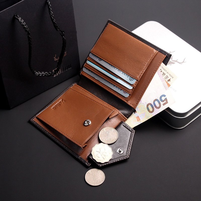 Rex Leather Straight Short Wallet Wallet Change Dark Brown Custom Lettering - Wallets - Genuine Leather Brown