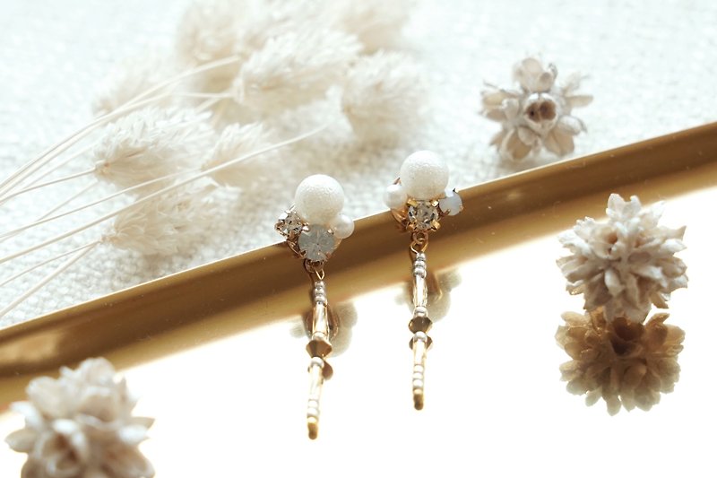 絲思 - 水晶珍珠耳環 (316L不鏽鋼抗敏耳針 / 耳夾) - 耳環/耳夾 - 其他材質 金色