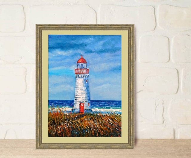 Lighthouse Painting Seascape Original Art Impasto Oil Painting