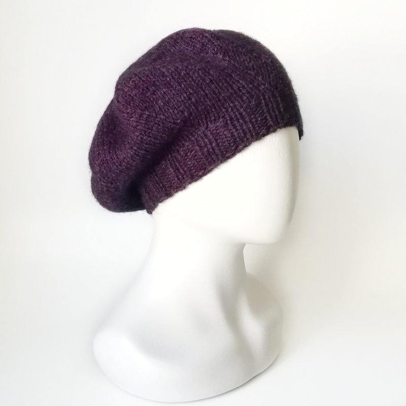 Knitted Merino Wool and Cashmere Women's Beret: Seamless Elegance, Warm, Cozy. - Hats & Caps - Wool Purple