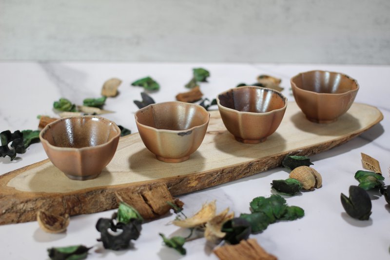 【送禮好物】45ml 柴燒 天然落灰 茶杯四入組 鶯歌名家葉敏祥作 - 茶壺/茶杯/茶具 - 瓷 