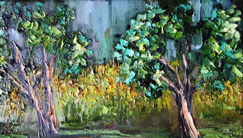 白樺の木 油絵 オリジナル アート 油畫原作 アスペンの木 アート