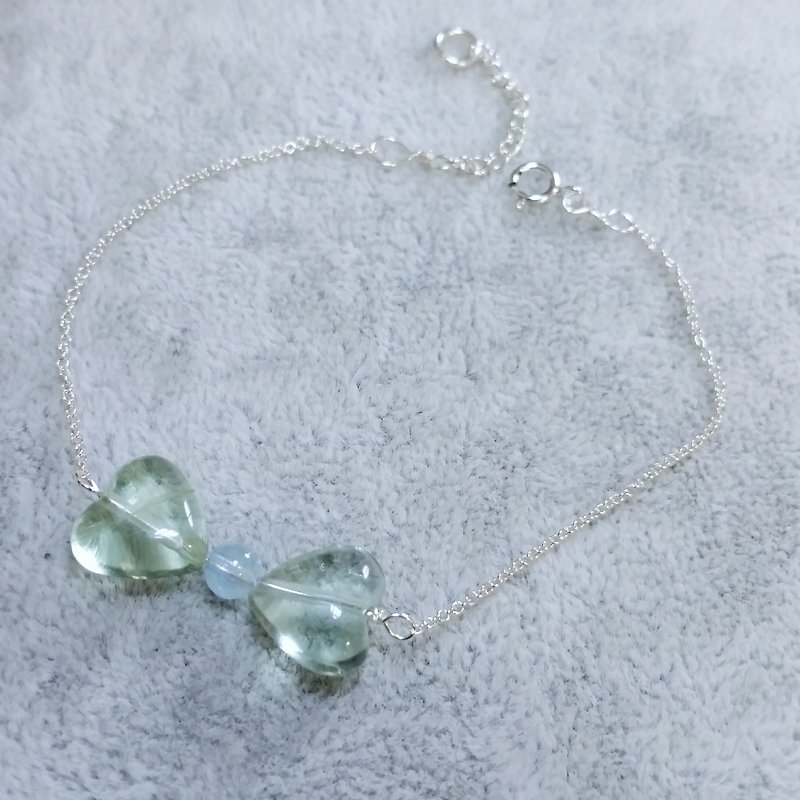 Heart-shaped light green Stone Stone with Aquamarine Silver Bracelet Fourite 925 silver bracelet - Bracelets - Gemstone Green