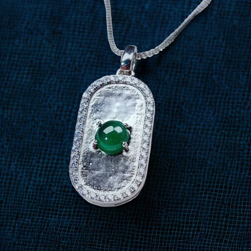 Laokeng Green Jadeite Cabochon Pendant 925 Sterling Silver | Natural Grade A Jade | Gift - Necklaces - Jade Green