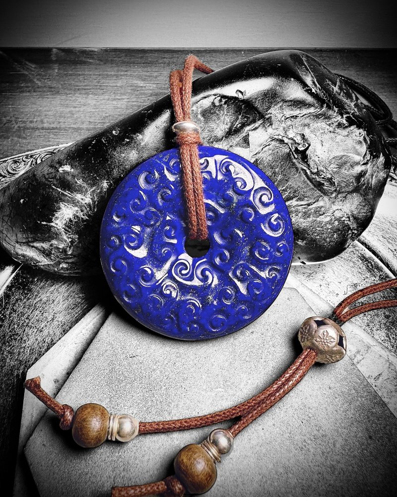 青金石雲紋壁 銀製繩鍊 - 項鍊 - 半寶石 