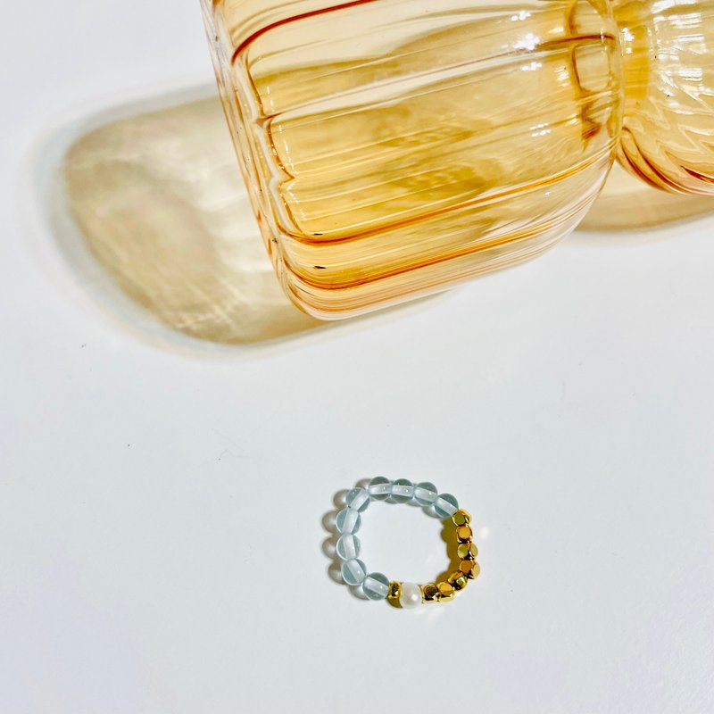 海藍寶串珠戒指/開運招財/水晶療癒/母親節禮物/送禮 - 戒指 - 水晶 藍色