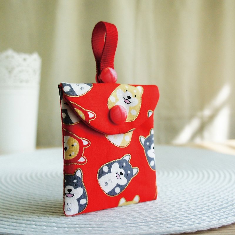 Lovely [Shiba Investing Pet Red Bag] Peace Symbol Bag, Red - ซองรับขวัญ - ผ้าฝ้าย/ผ้าลินิน สีแดง