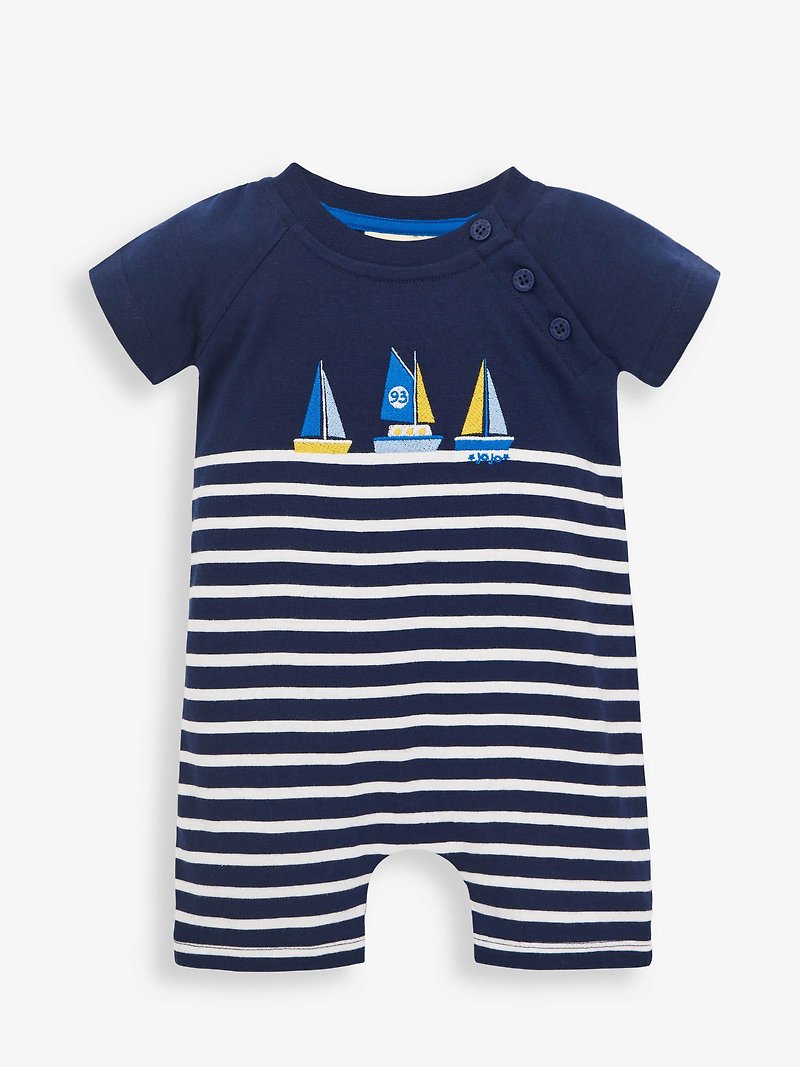 英倫不列顛線條帆船圖案。輕鬆包屁衣。 - 嬰兒連身衣/包被/包巾 - 棉．麻 藍色