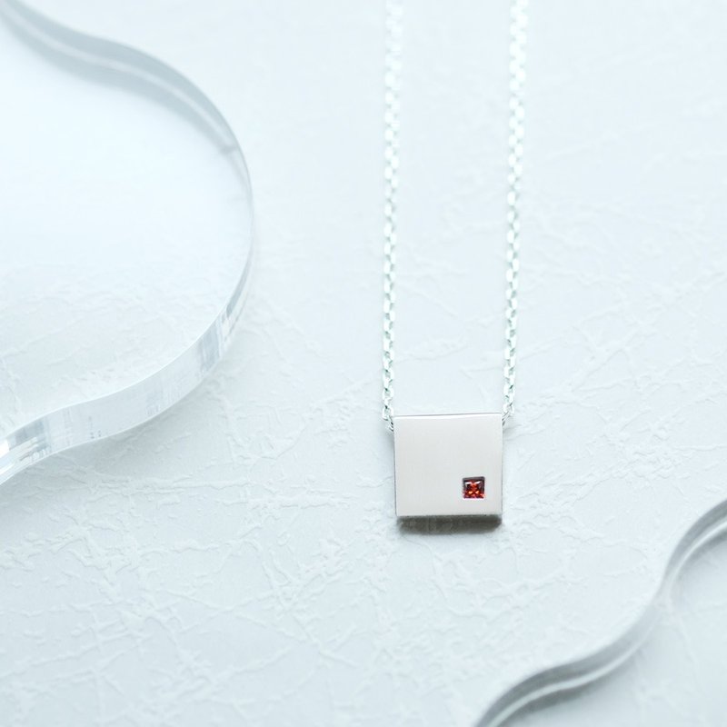 Garnet Minimal Square Necklace Silver 925 - Necklaces - Other Metals Red