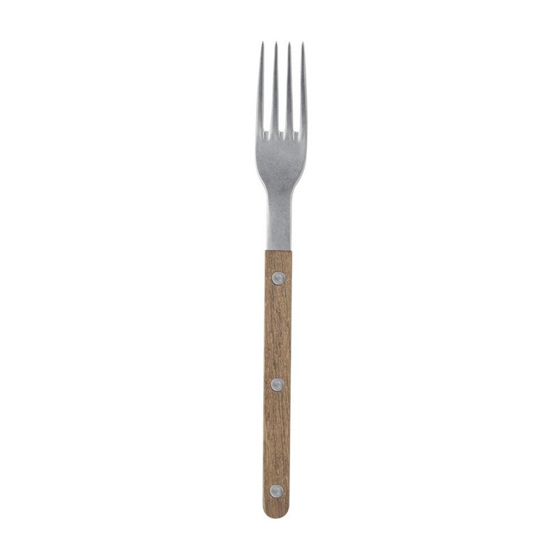 Sabre Paris-Bistrot Vintage Bistro - Matte Stainless Steel Main Fork - Teak - ช้อนส้อม - โลหะ สีกากี