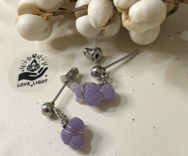 グレープアゲートのイヤリング、グレープカルセドニー鉱石の