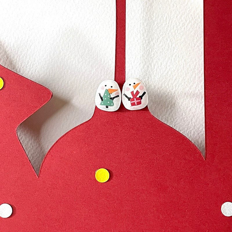 Christmas Ornaments Snowman Hand-painted Handmade Earrings - Earrings & Clip-ons - Plastic White