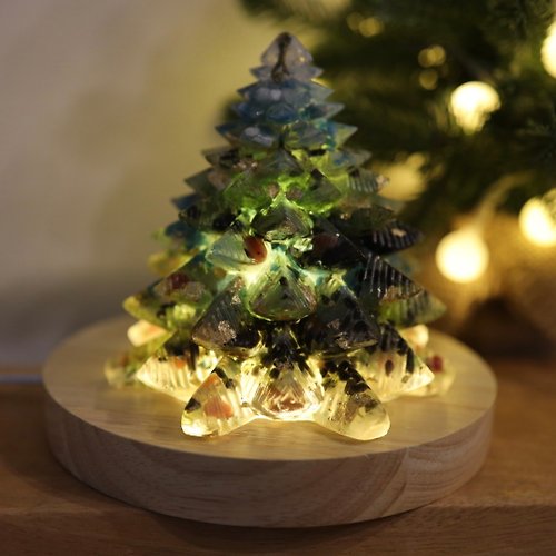 M31仙女星工作室 【母親節禮物】綠色金箔水晶聖誕樹小夜燈特大-能量樹交換禮物