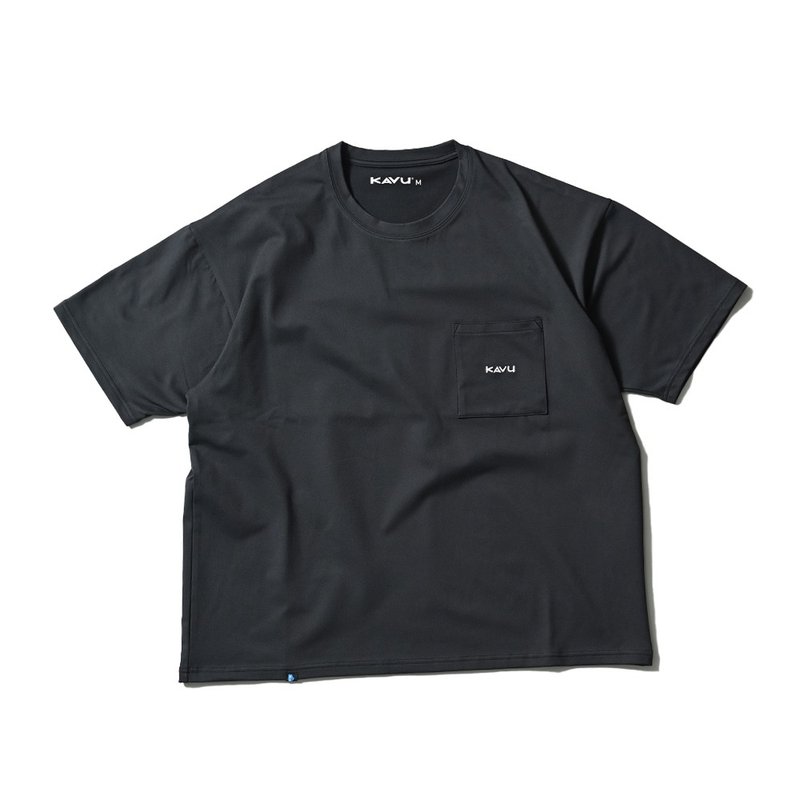 【KAVU】U/O Shirt Japanese functional short-sleeved wide T-shirt black unisex style #LE001 - Men's T-Shirts & Tops - Other Man-Made Fibers Black