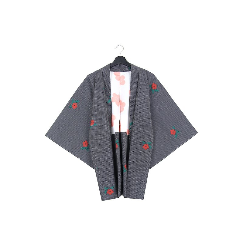 Back to Green :: Japan to bring back kimono feather weave version of small red flowers / both men and women can wear / / vintage kimono (KC-59) - เสื้อแจ็คเก็ต - ผ้าไหม 