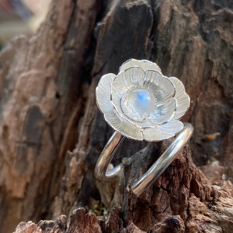 純銀 芍藥花 月光石 戒指 S234 - 戒指 - 純銀 