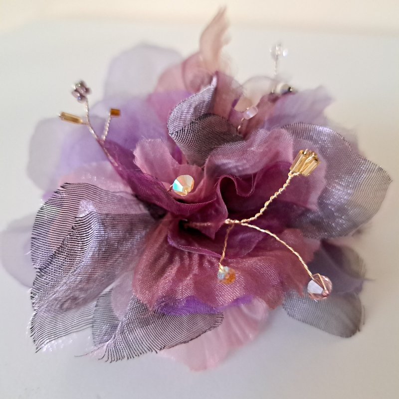 Dreamy Tulle Flower Hair Clip - Ione - Purple Berry - Brooches - Polyester Purple