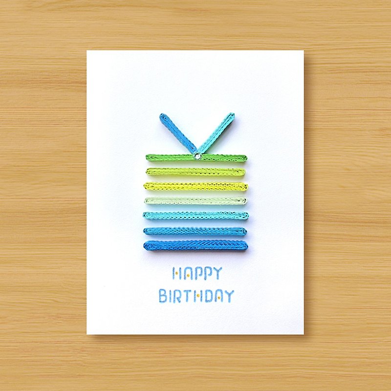 กระดาษ การ์ด/โปสการ์ด สีน้ำเงิน - (4 styles to choose from) Handmade paper roll card _ simple striped birthday gift box-birthday card