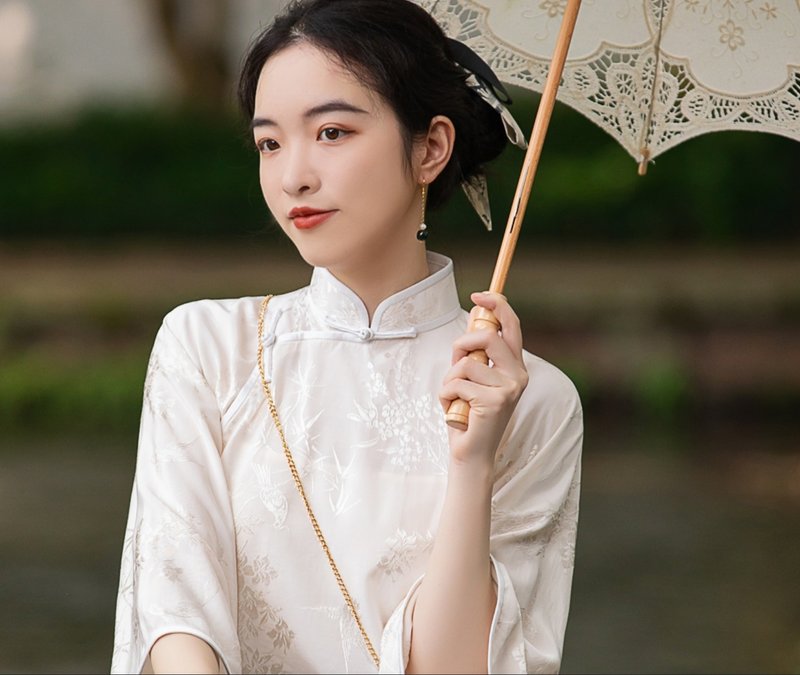 徽因 新中式復古 盤扣旗袍上衣學生校服 - 女上衣/長袖上衣 - 其他材質 白色