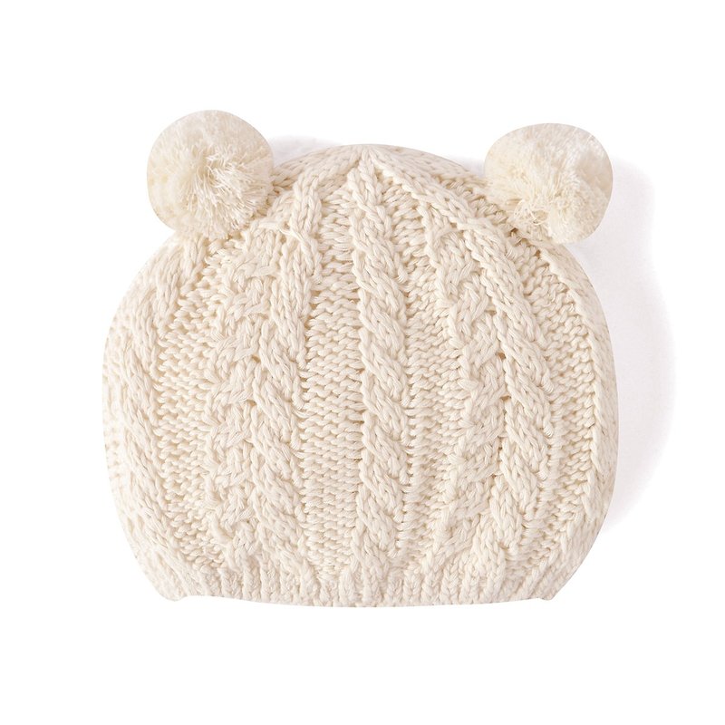 [SISSO Organic Cotton] Ball Bear Knitted Hat - หมวกเด็ก - ผ้าฝ้าย/ผ้าลินิน ขาว
