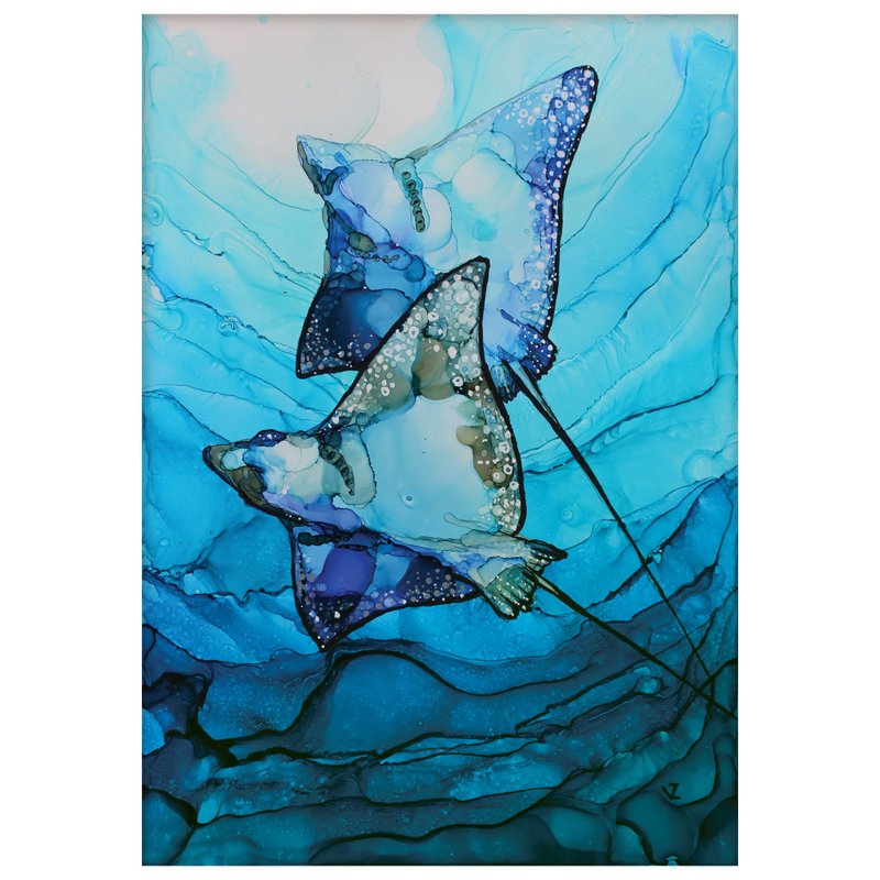 Painting stingrays handmade painting on the wall sea ocean - Wall Décor - Paper Blue