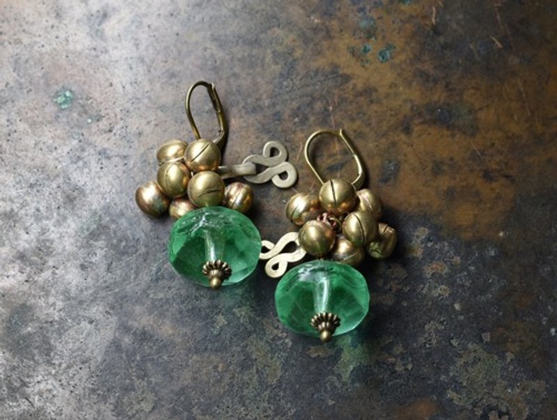 Antique uranium glass, fluffy bells, and Afghan parts earrings - Earrings & Clip-ons - Glass Green