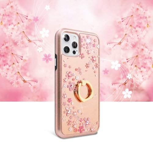 apbs 雅品仕 水晶彩鑽手機殼 iPhone 12 全系列水晶彩鑽全包鏡面指環扣雙料手機殼-天籟之櫻