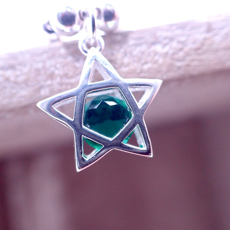 B10071 (GREEN) Crystal and Star 925 Bracelet - สร้อยข้อมือ - เงินแท้ สีเขียว