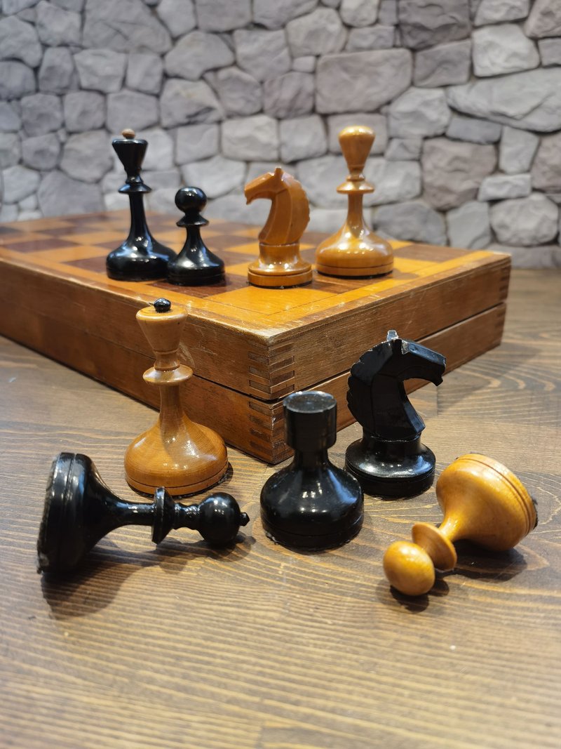 Old wooden Chess set USSR Retro Vintage Large chess Soviet Russian Chess 1960s - Board Games & Toys - Wood 