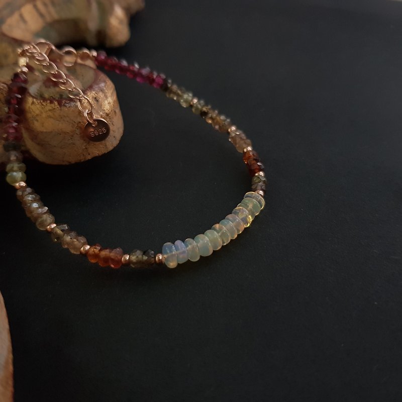 Ethiopian Opal + Colorful Corundum Rose Gold 925 Sterling Silver Bracelet - Bracelets - Semi-Precious Stones Multicolor