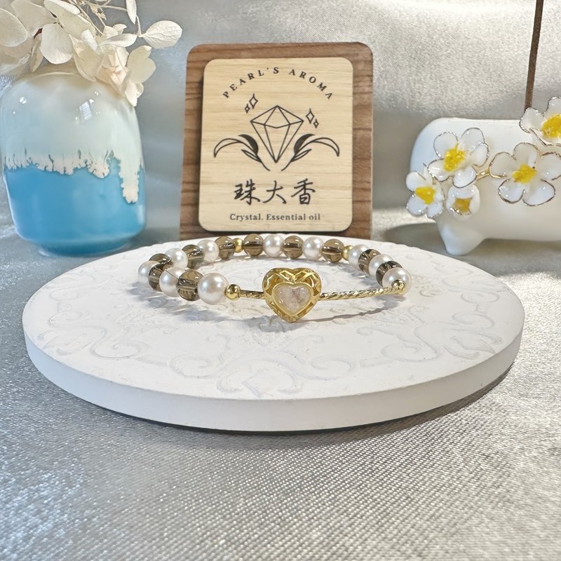 心月光曦 — 印度月光石心型銀飾・茶晶・貝珠・925純銀 - 手鍊/手環 - 水晶 咖啡色
