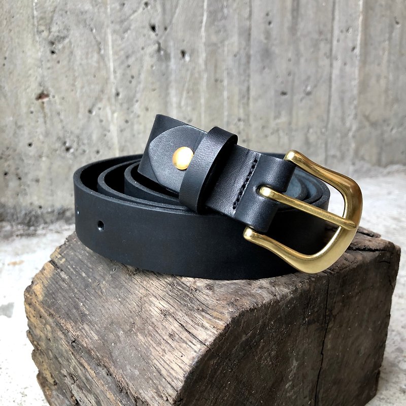 Black handmade 3.0cm genuine leather belt for men - เข็มขัด - หนังแท้ สีดำ