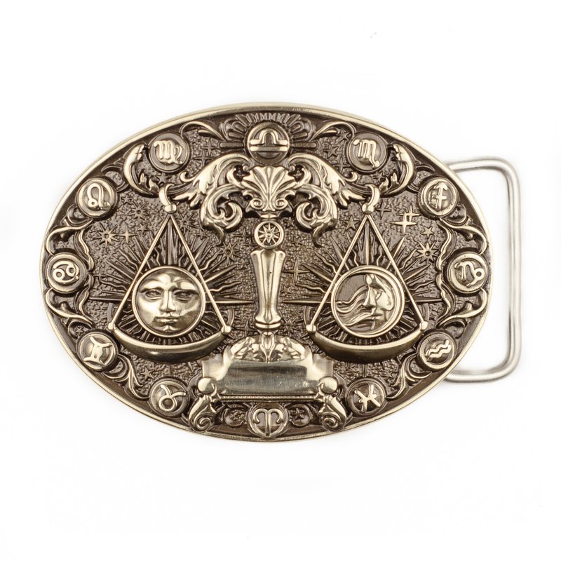 Libra soild german silver belt buckle, Zodiac sign nickel silver belt - เข็มขัด - วัสดุอื่นๆ สีเงิน