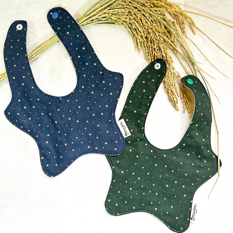 Miki hand-made 8-fold yarn bronzing star saliva bib bib star-shaped bib shape saliva towel - Bibs - Cotton & Hemp Blue