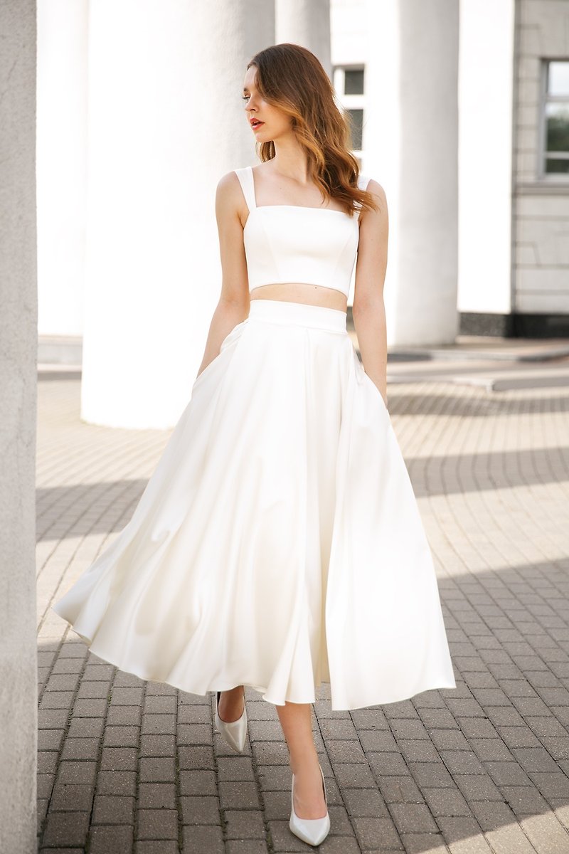 Polyester Evening Dresses & Gowns White - Bridal separates Bridal skirt Civil wedding dress Prom dress PALOMA & ANDREA