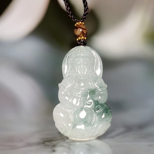 瓔珞翡翠 冰種飄花翡翠觀音菩薩項鍊 | 天然緬甸玉翡翠A貨 | 送禮