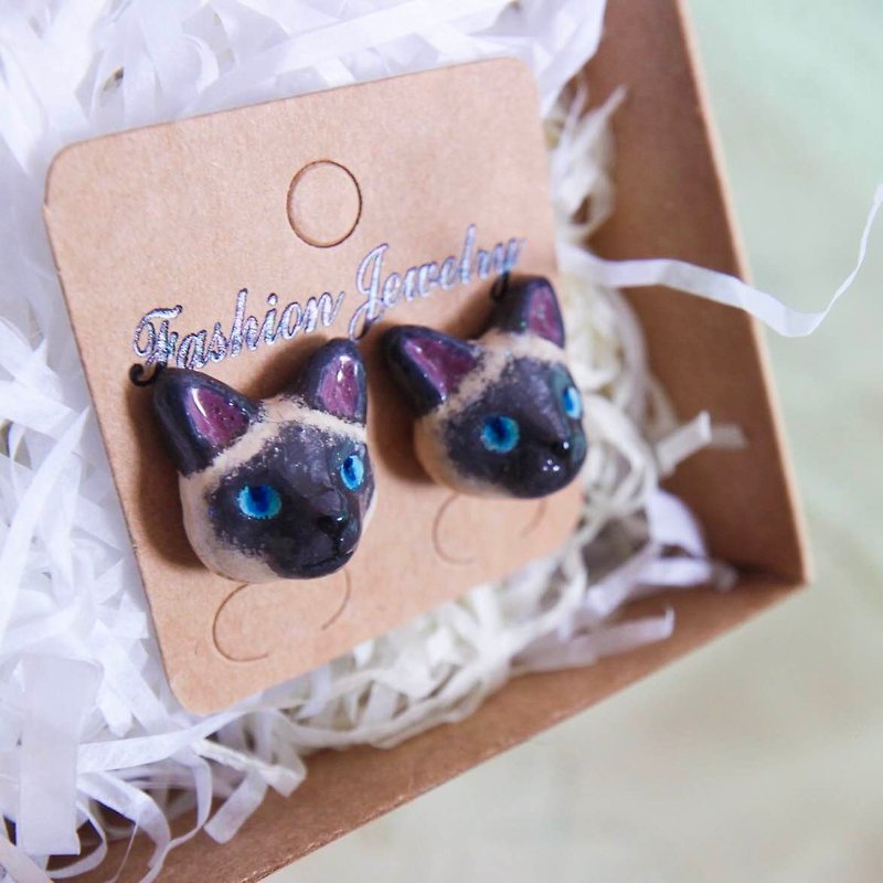 Siamese cat Earring - Earrings & Clip-ons - Pottery Black