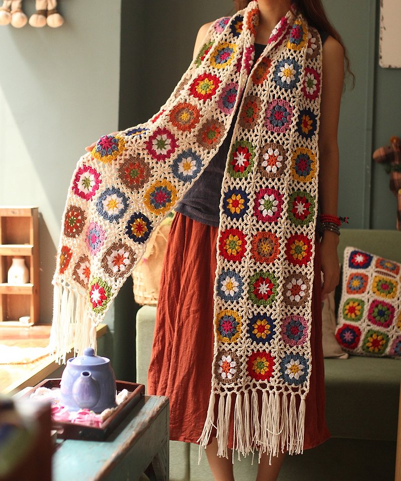 Liangben hand-made scarf autumn and winter art pure hand-knitting - ผ้าพันคอถัก - วัสดุอื่นๆ 