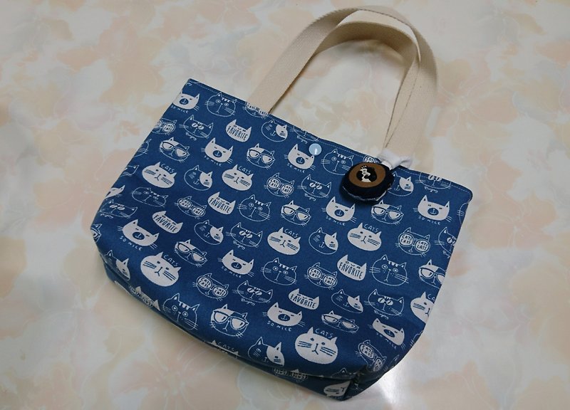 Comic style light blue cat handbag - Handbags & Totes - Cotton & Hemp Blue