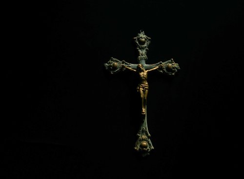 老時光OLD-TIME Vintage & Classic & Deco 【老時光 OLD-TIME】早期歐洲銅製耶穌十字架擺飾掛飾